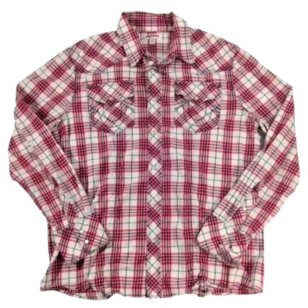 True Religion Xl Plaid Long Sleeve Cotton Button Up Pearl Snap Western C